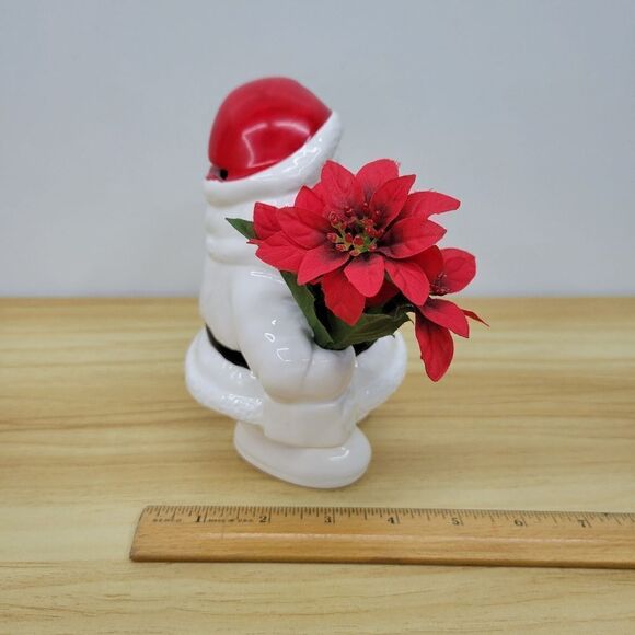 Vintage Christmas Santa Claus Vase with Poinsetta Figurine Coin Bank by Russ - Picture 13 of 15